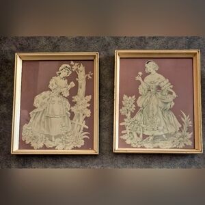 Vintage Cottagecore Framed Lady Prints Set of 2 Made in Canada | ShabbyChic Art